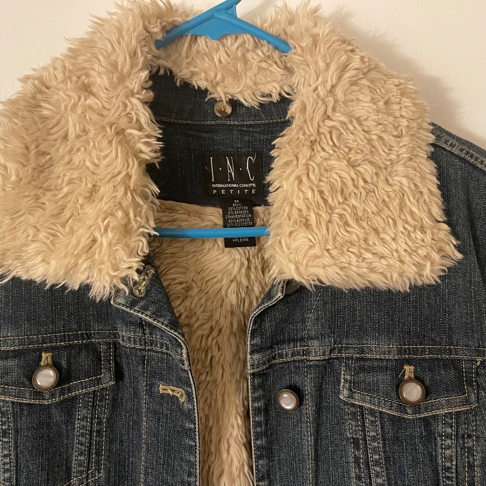 INC women's jean jacket with removable lining, medium, pearly buttons
